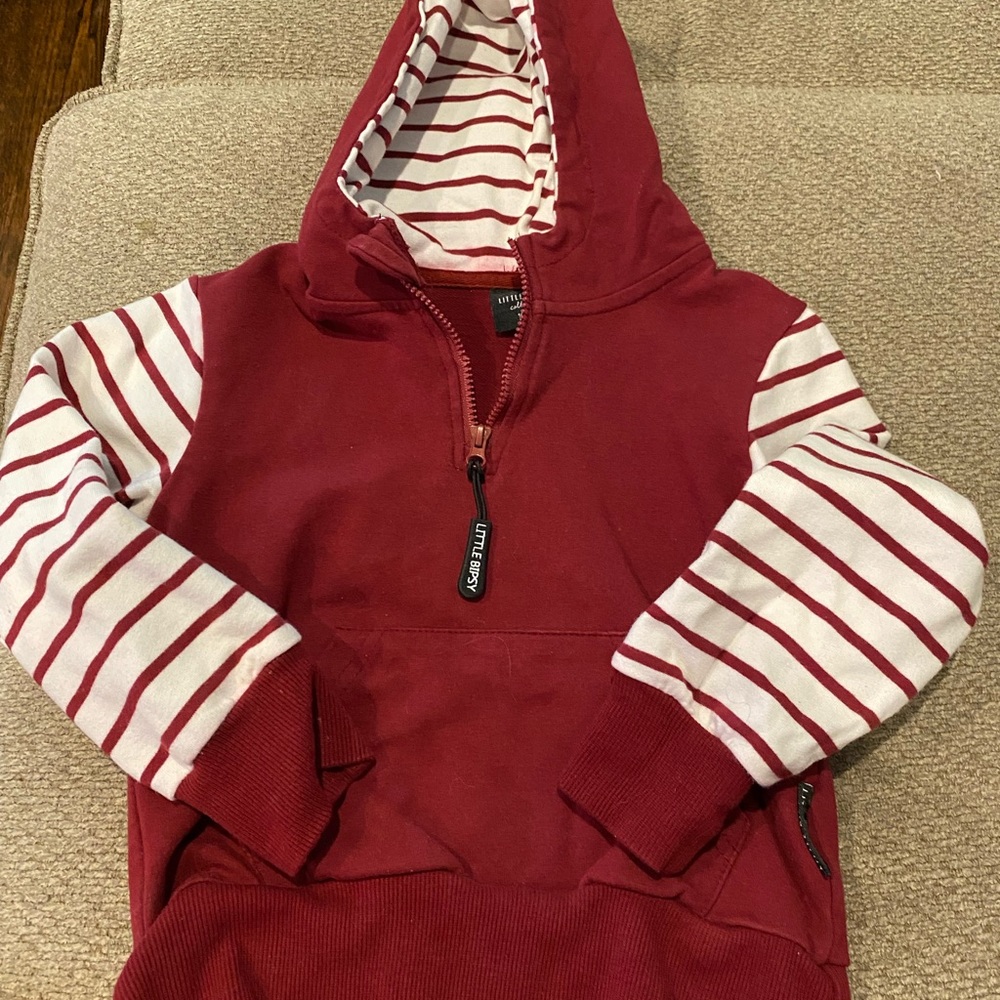 Cranberry Toddler zip hoodie with pocket.